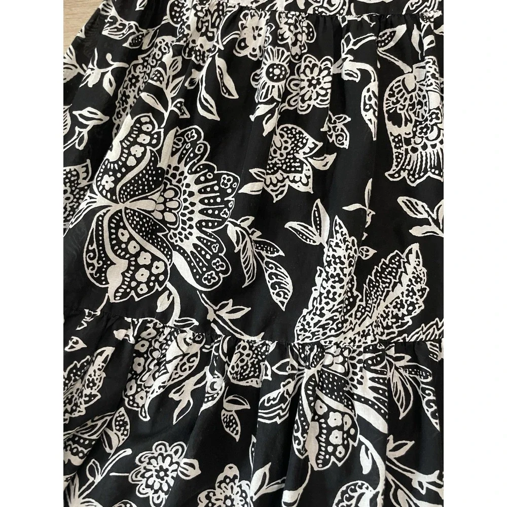 Vtg Y2K Ralph Lauren Tiered‎ Layered Maxi Skirt M Black White Floral Cotton Boho